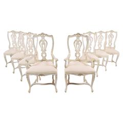 Used Set of Eight Italian Painted  Carved Dining Chairs