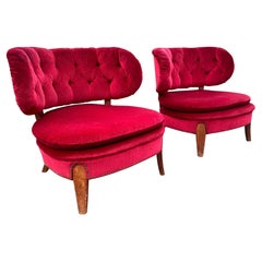 Pair of red velvet Lounge Chairs by Otto Schulz, Boet, Sweden, 1940s