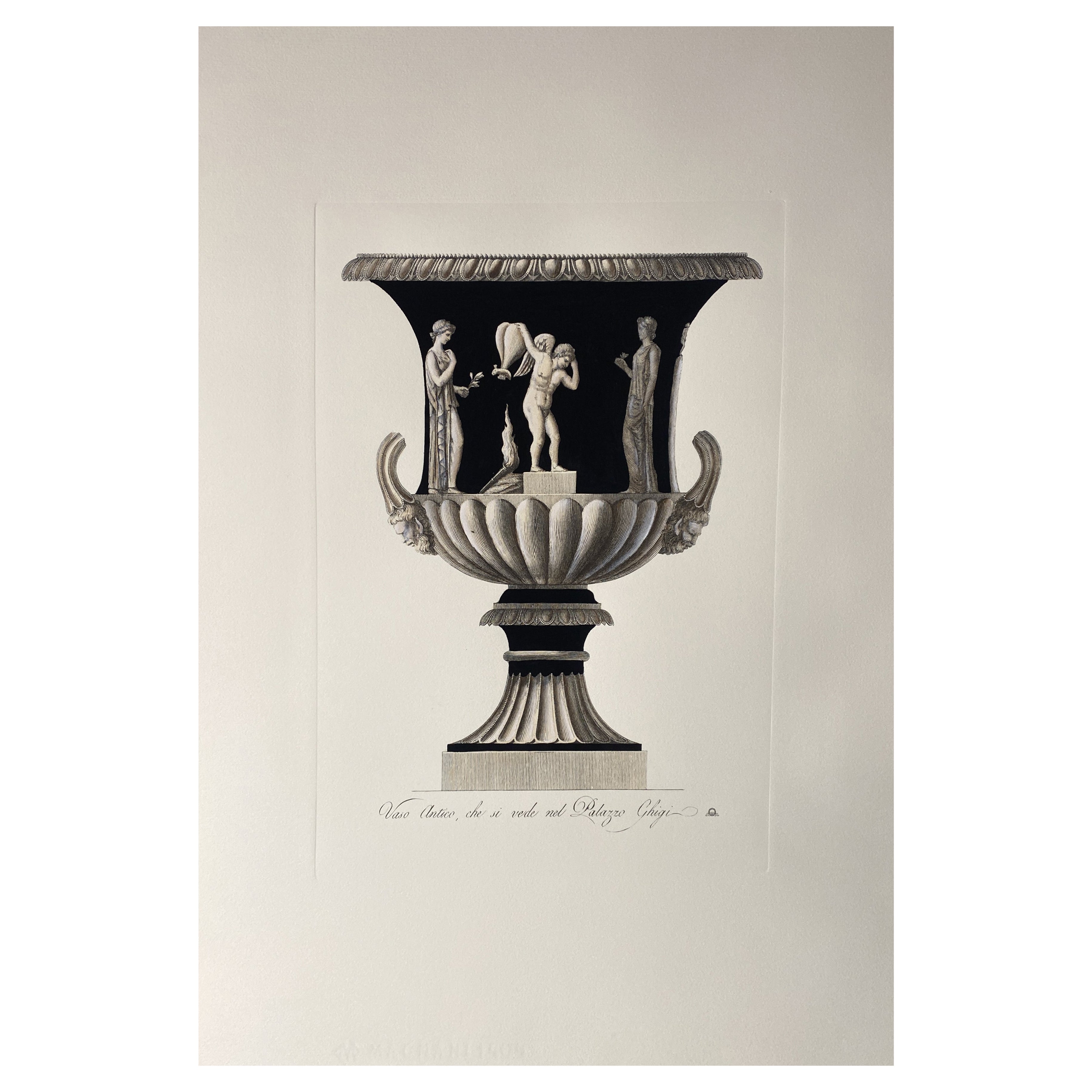 Italian Contemporary Hand Colored Deep Black Antique Vase Print 1 of 4
