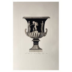 Italienische Contemporary Hand Colored Deep Black Antique Vase Print 1 of 4