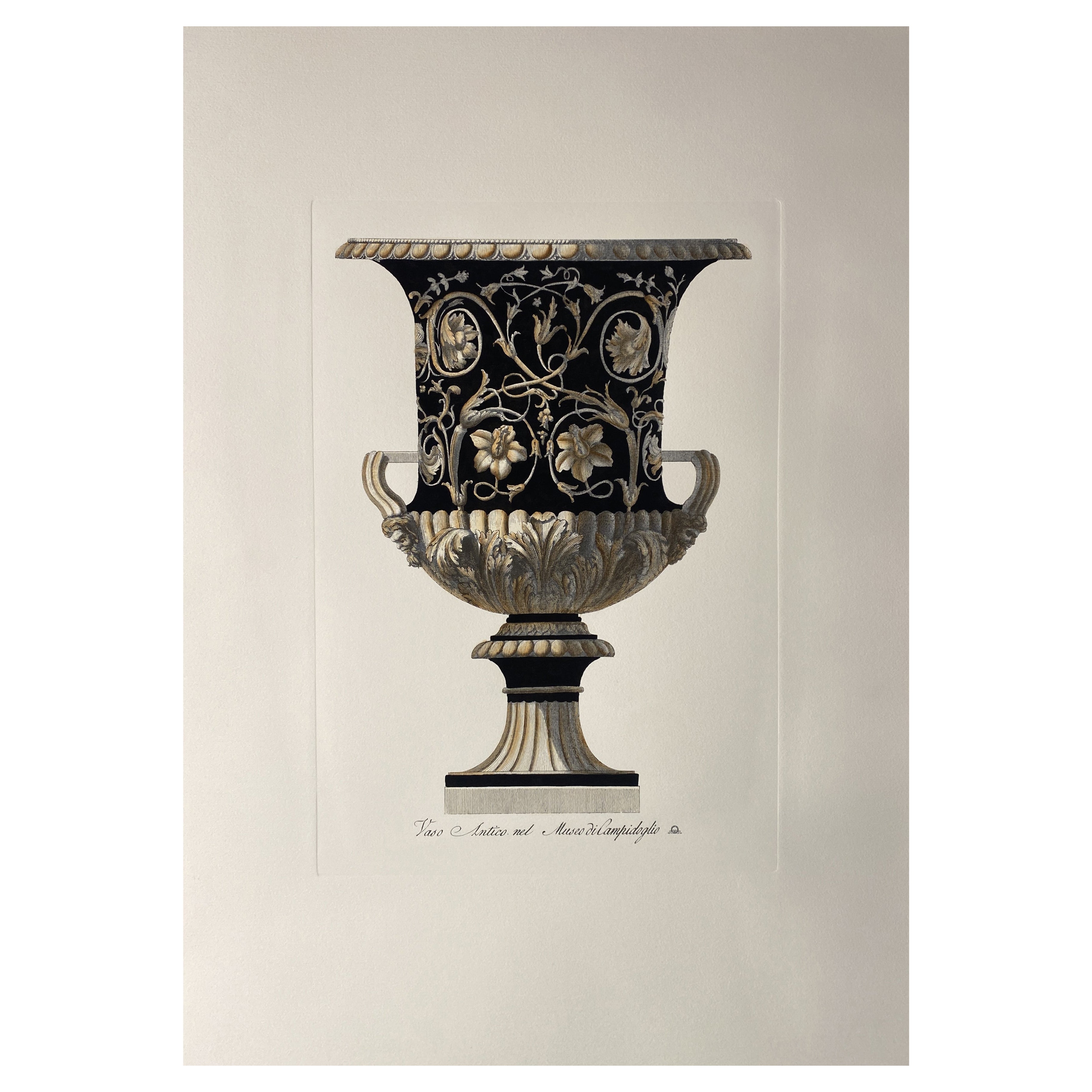 Italian Contemporary Hand Colored Deep Black Antique Vase Print 2 of 4