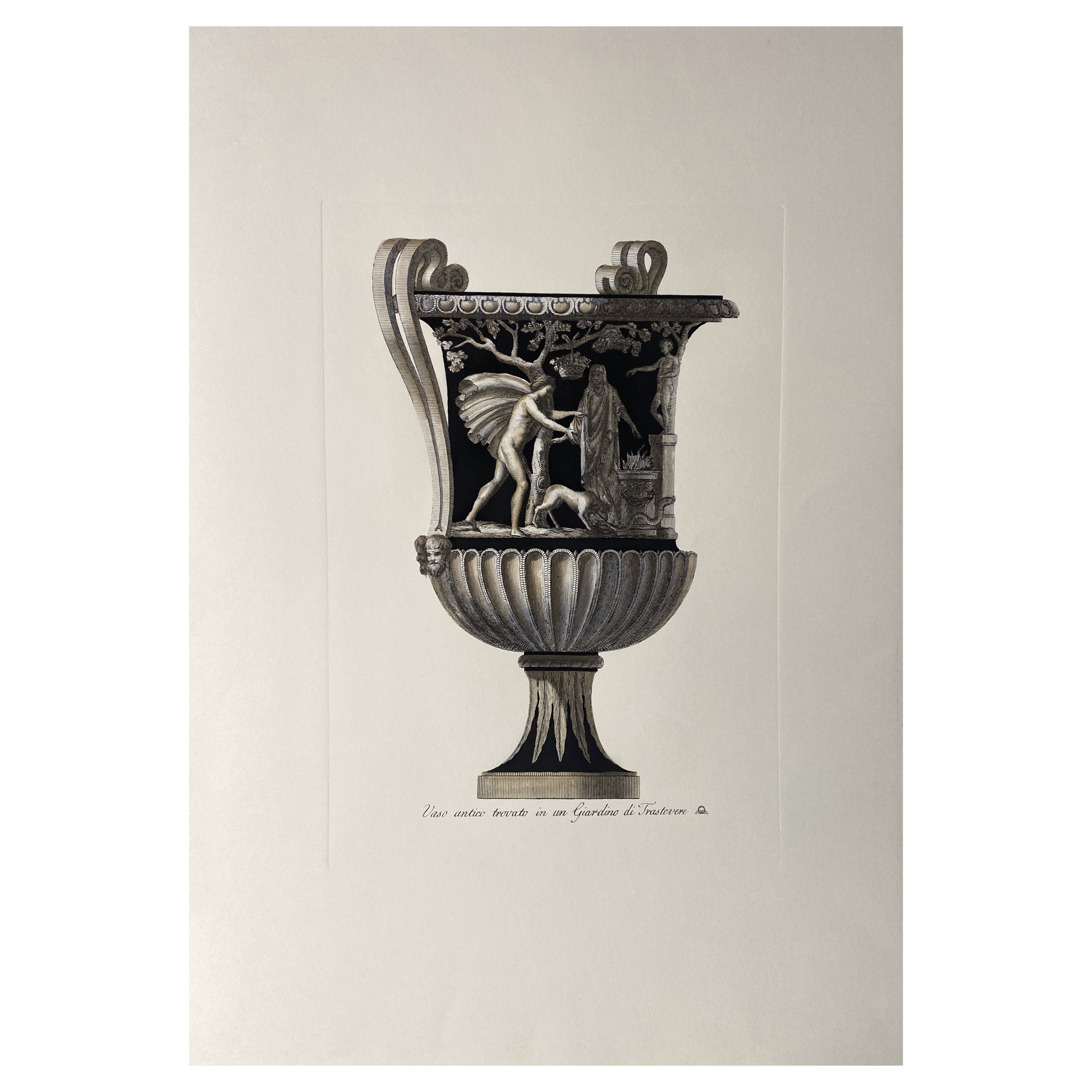 Italian Contemporary Hand Colored Deep Black Antique Vase Print 4 of 4