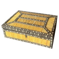 Antique Quill Anglo Indian  Ebony wood Bone inlay  Box