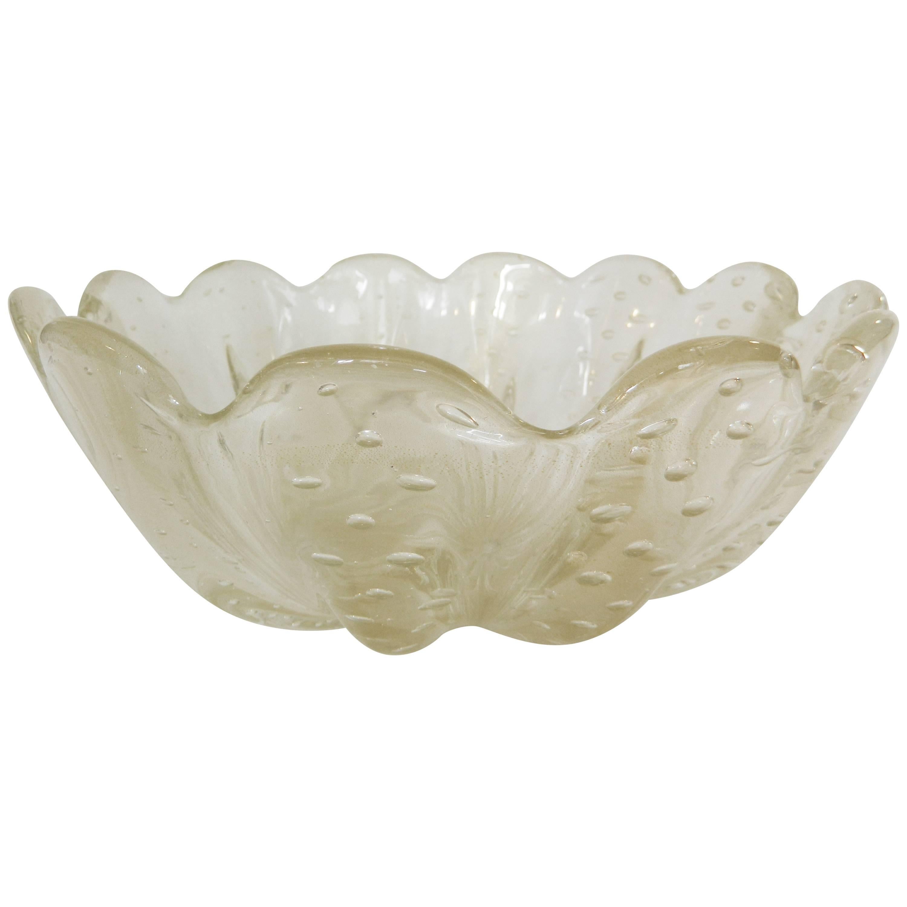 Mid-20th Century Murano Glass Bowl with Gold Flakes For Sale