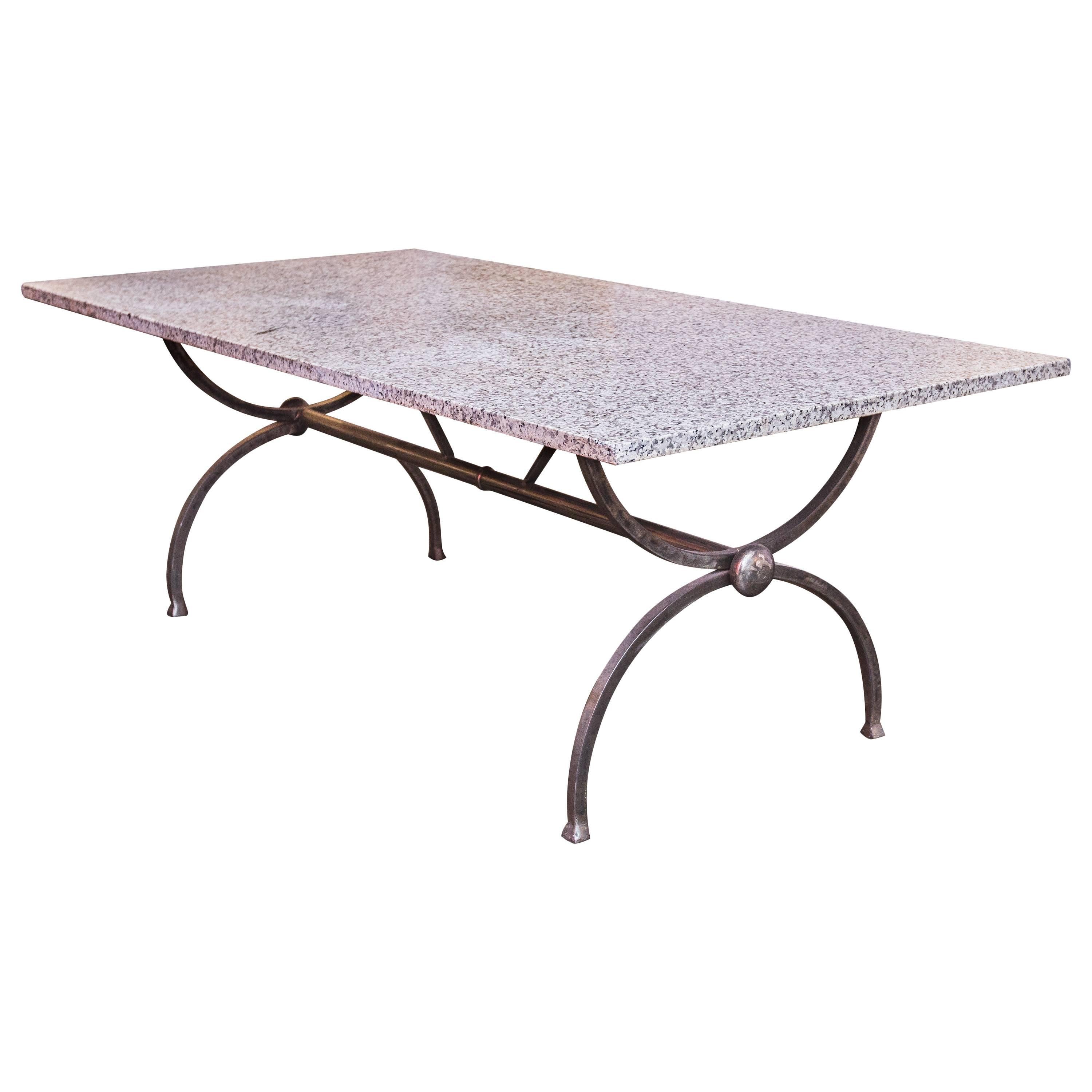 Forged Steel and Granite Dining Table