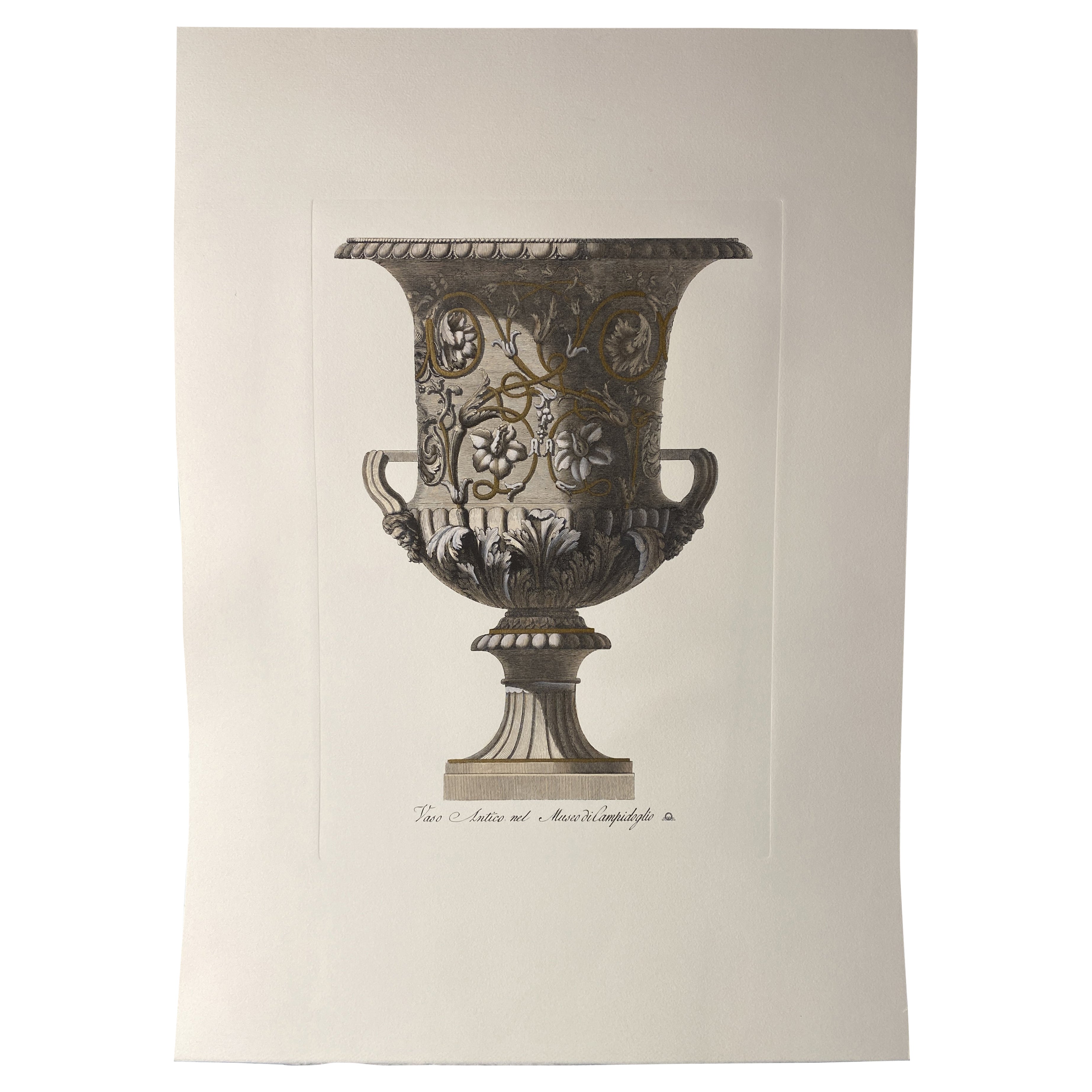 Italian Contemporary Hand Colored Cream and Gold Antique Vase Print 2 of 4