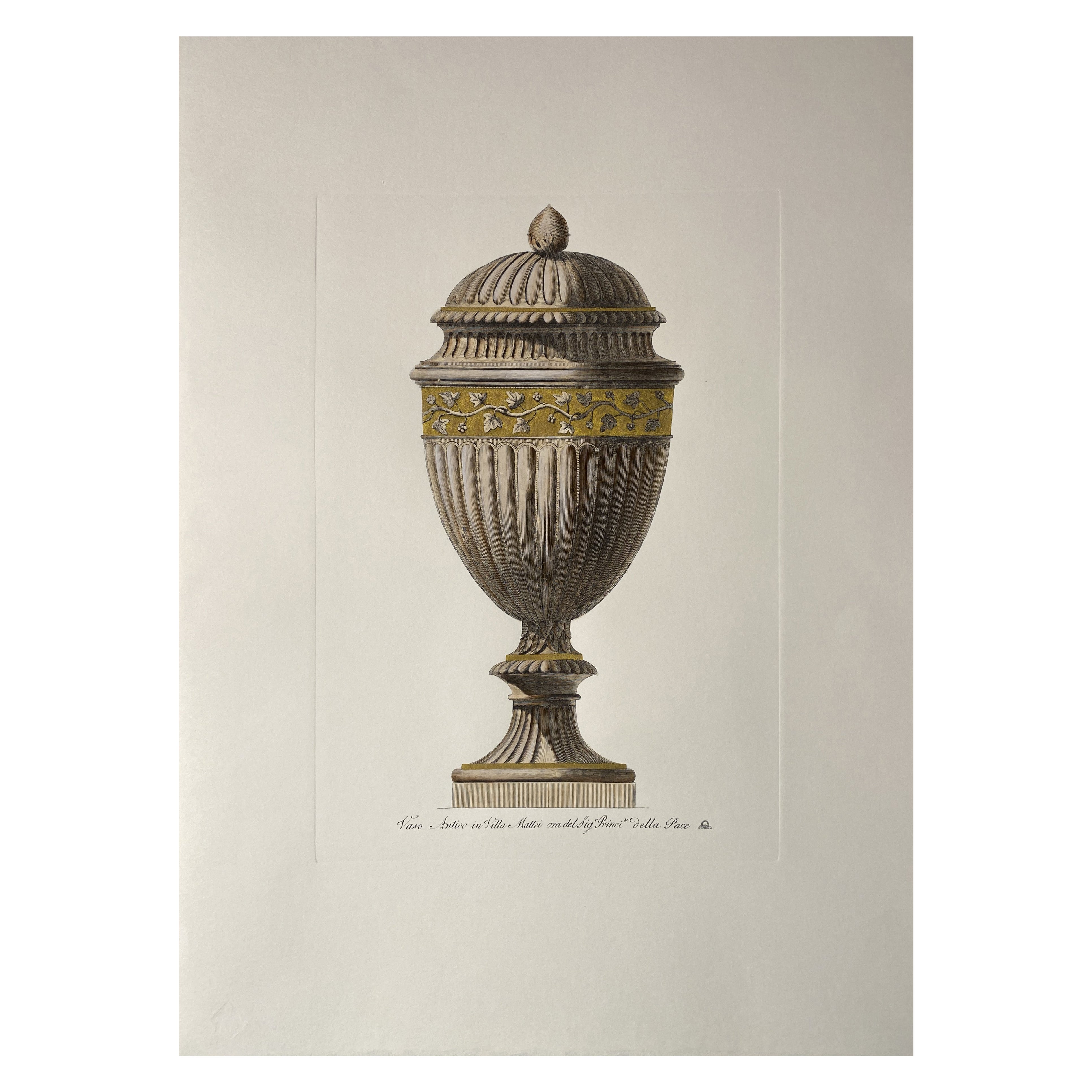 Italian Contemporary Hand Colored Cream and Gold Antique Vase Print 3 of 4