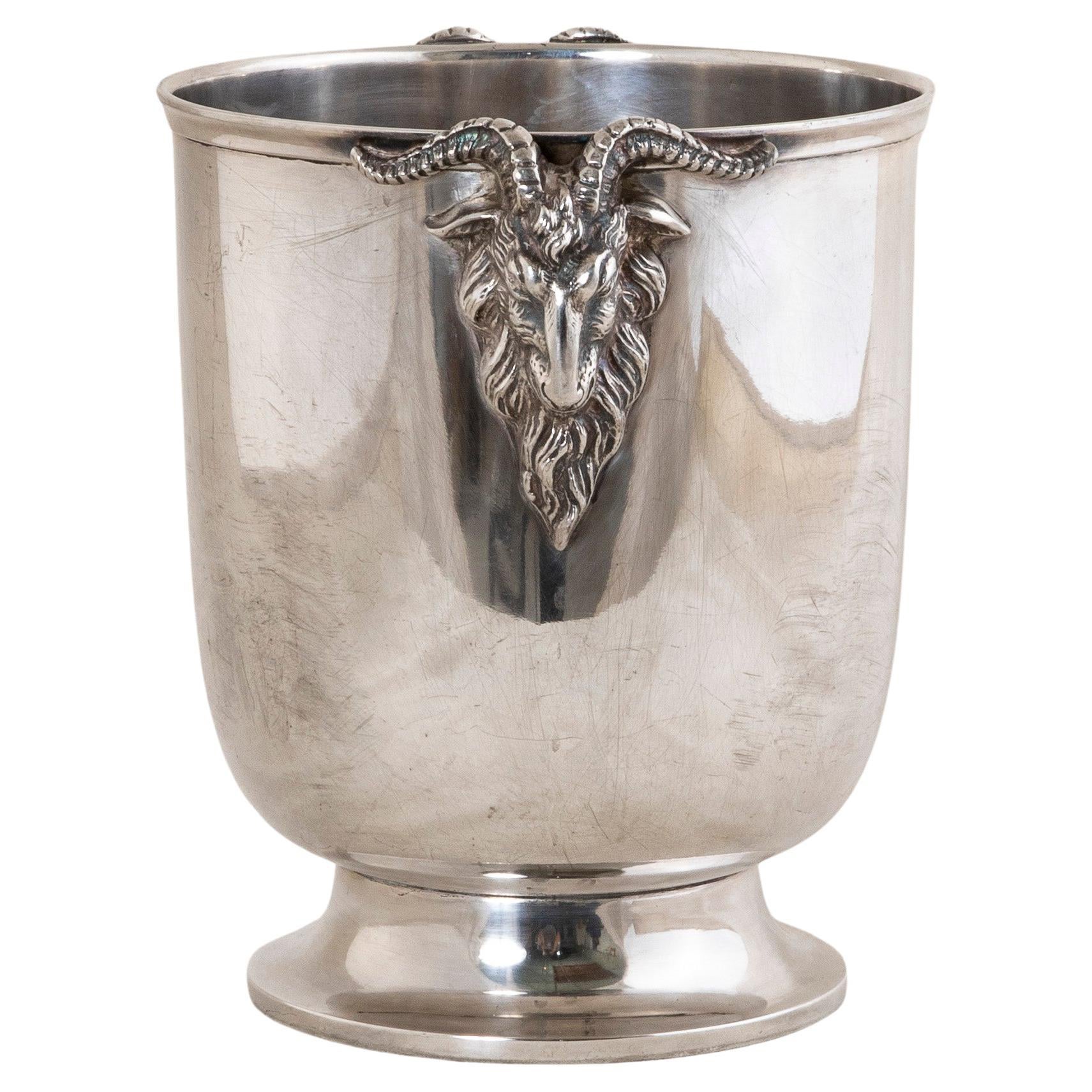 Mid 20th Century French Silver Plate Champagne Bucket, Ram's Heads