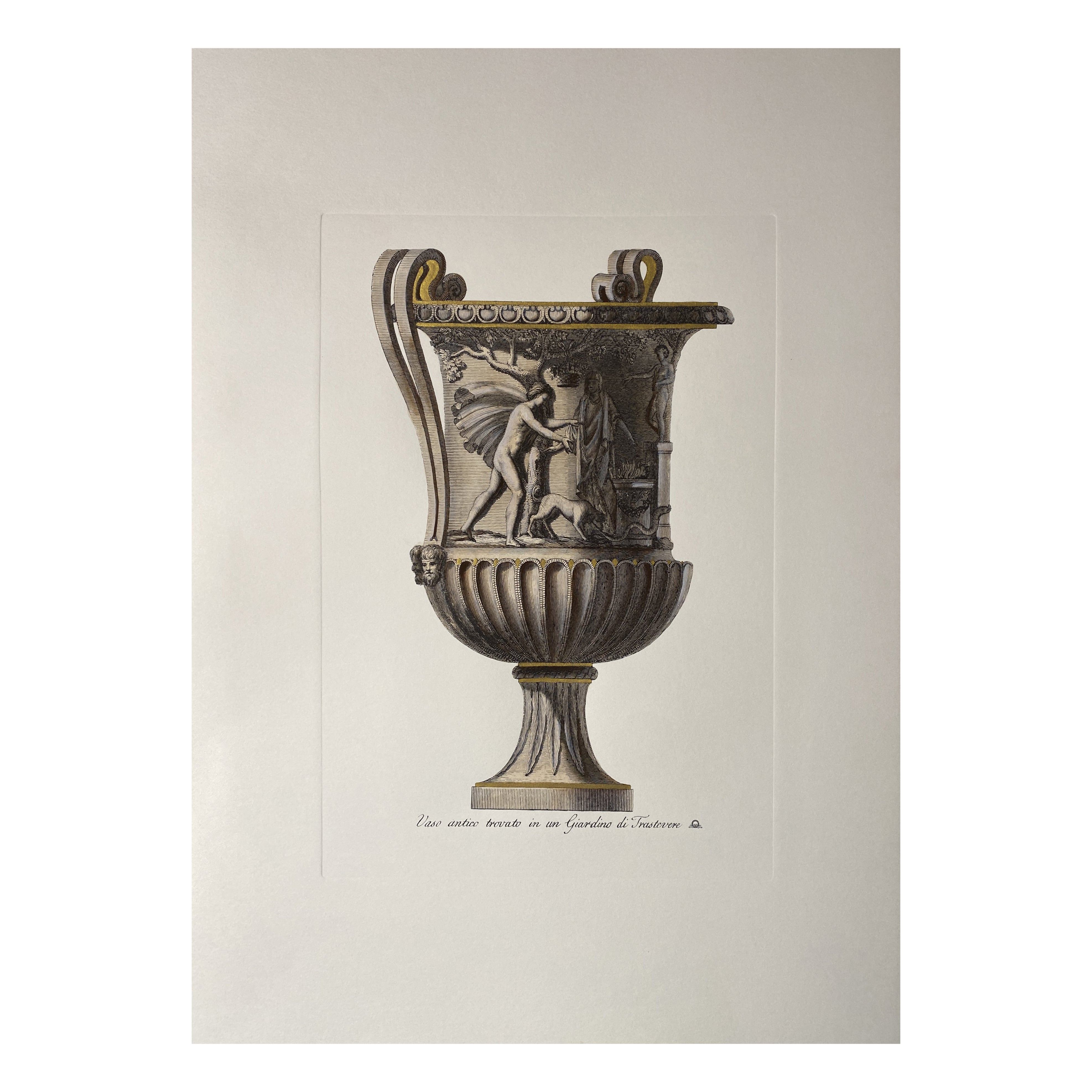 Italian Contemporary Hand Colored Cream and Gold Antique Vase Print 4 of 4