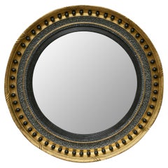Antique English Giltwood Convex Mirror with Ebonized Bosses, 19th Century