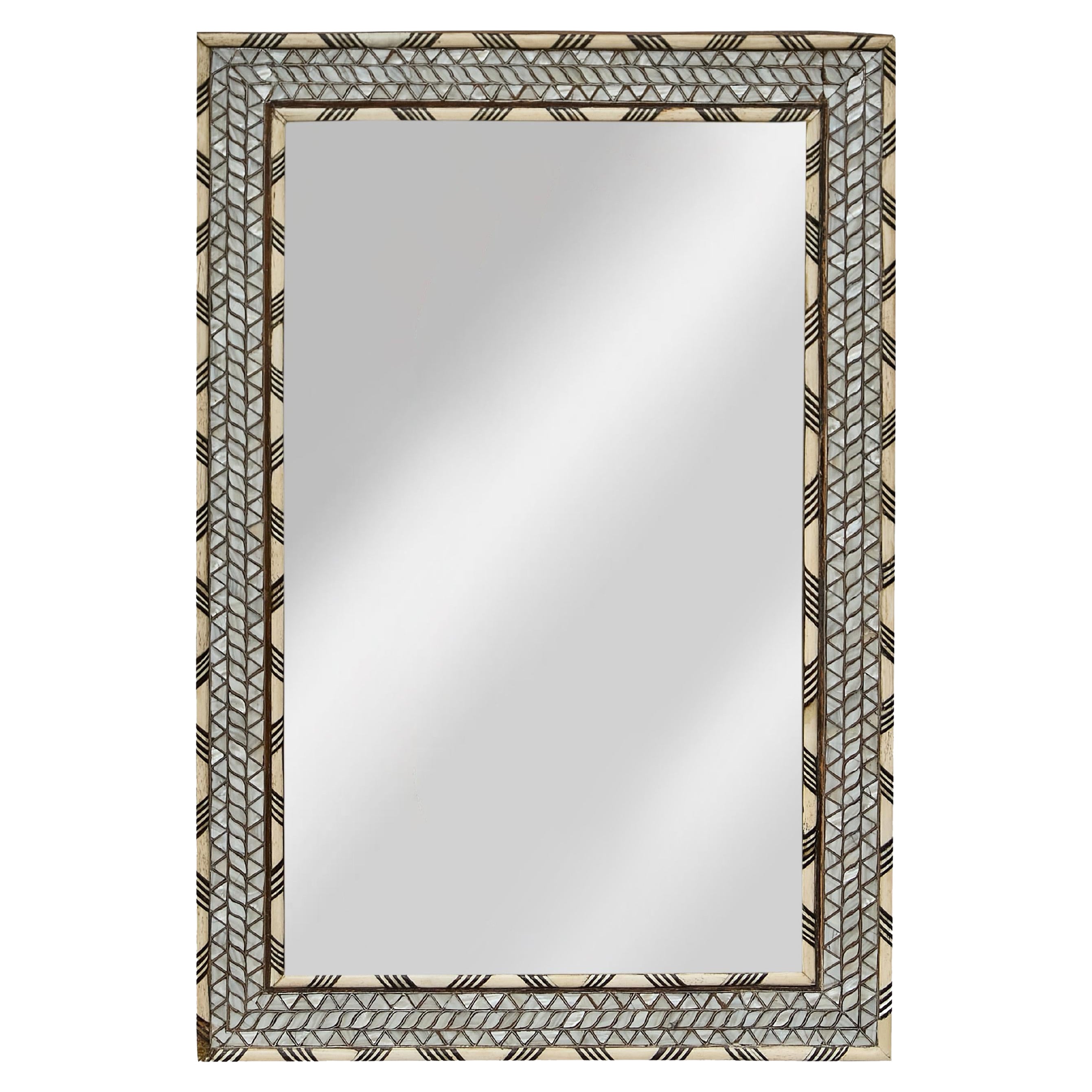Moroccan Mirror with Inlaid Bone and Mother-of-Pearl Frame, circa 1920
