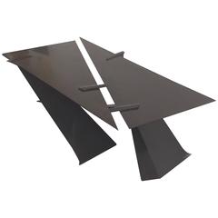 Pair of Charles Eames Influenced Black Lacquered Bentwood Triangle Tables
