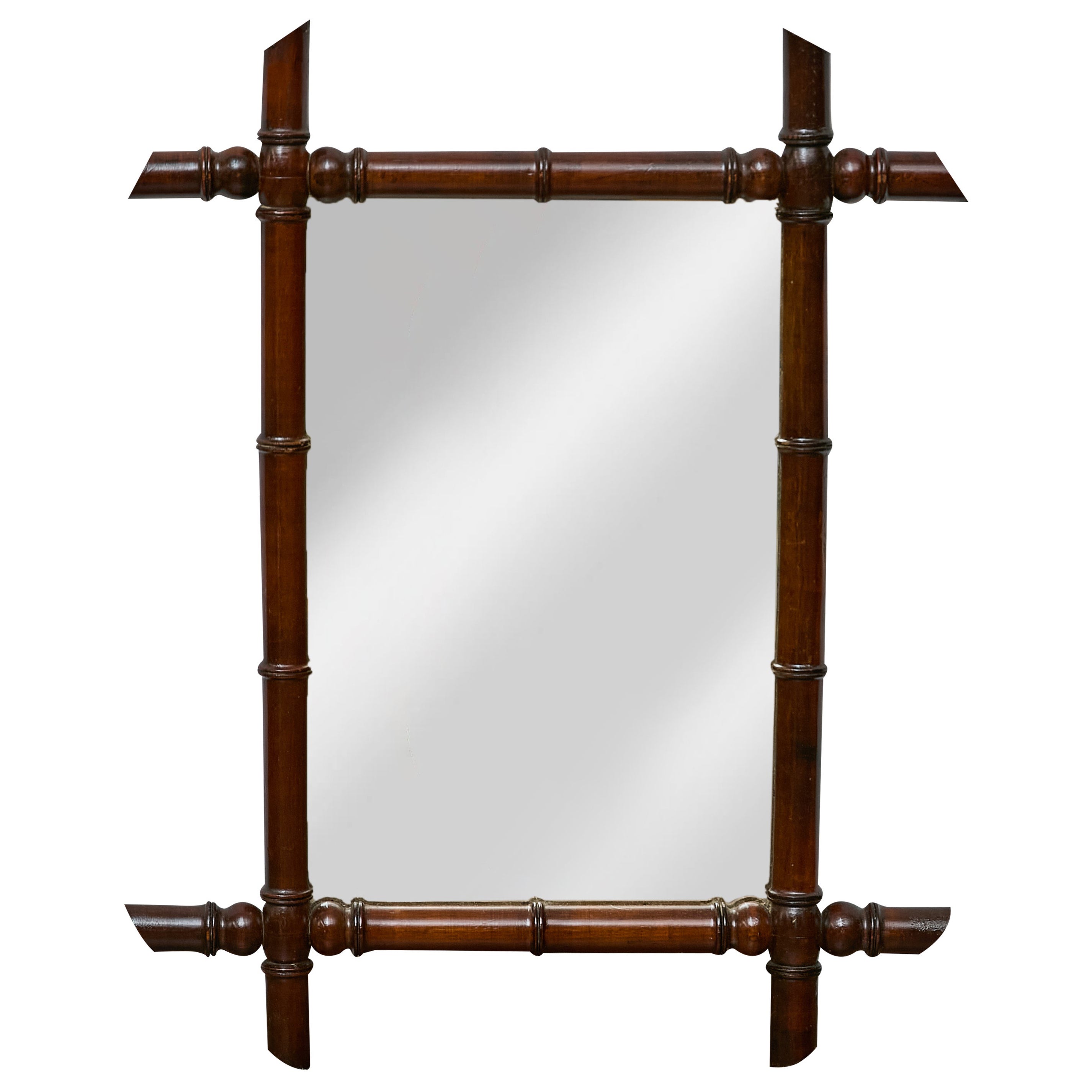 Miroir français en faux bambou et noyer avec détails tournés, vers 1900