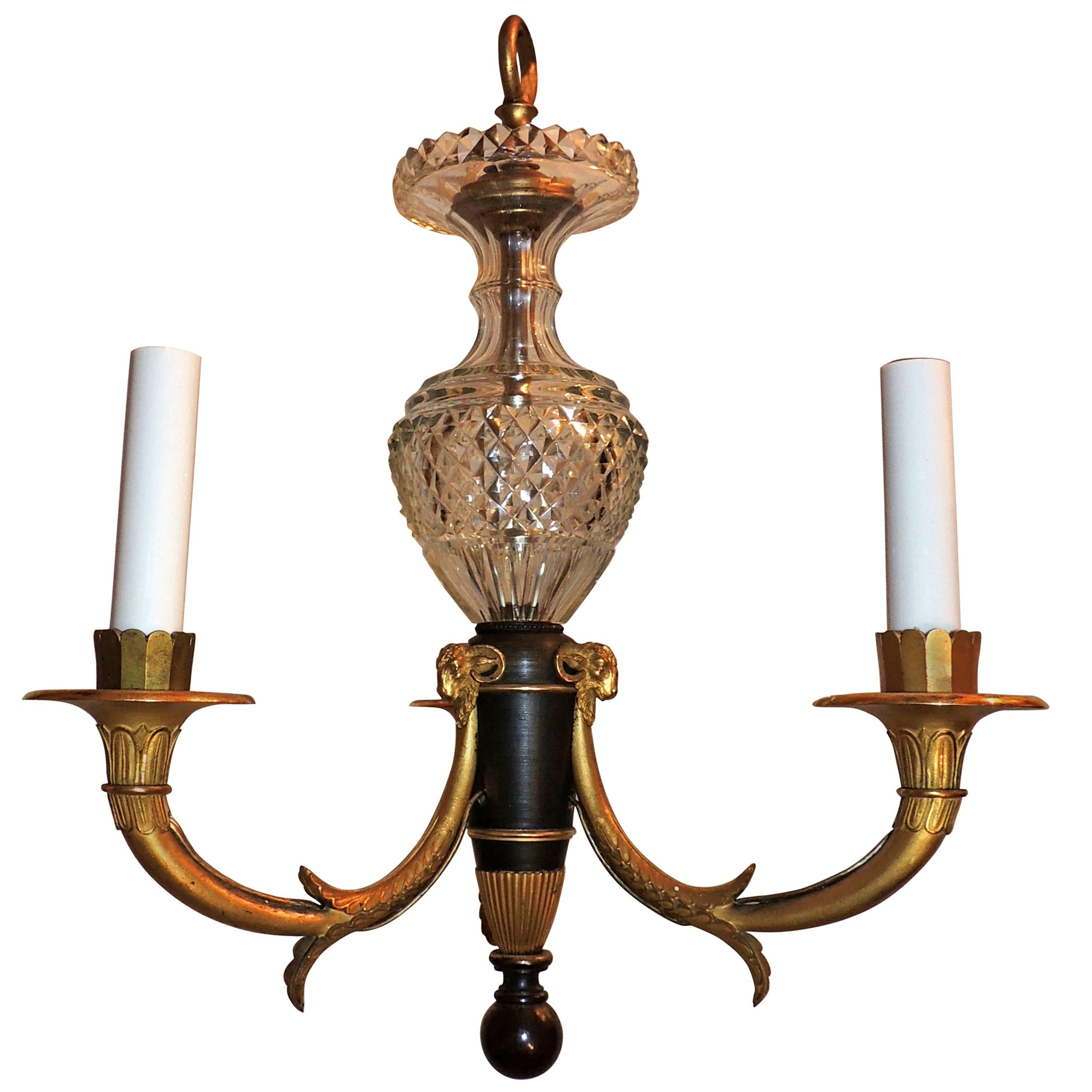 Wonderful French Empire Crystal Dore Bronze and Patina Neoclassical Chandelier