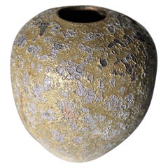 Vaso rotondo grande con texture lavica verde e blu