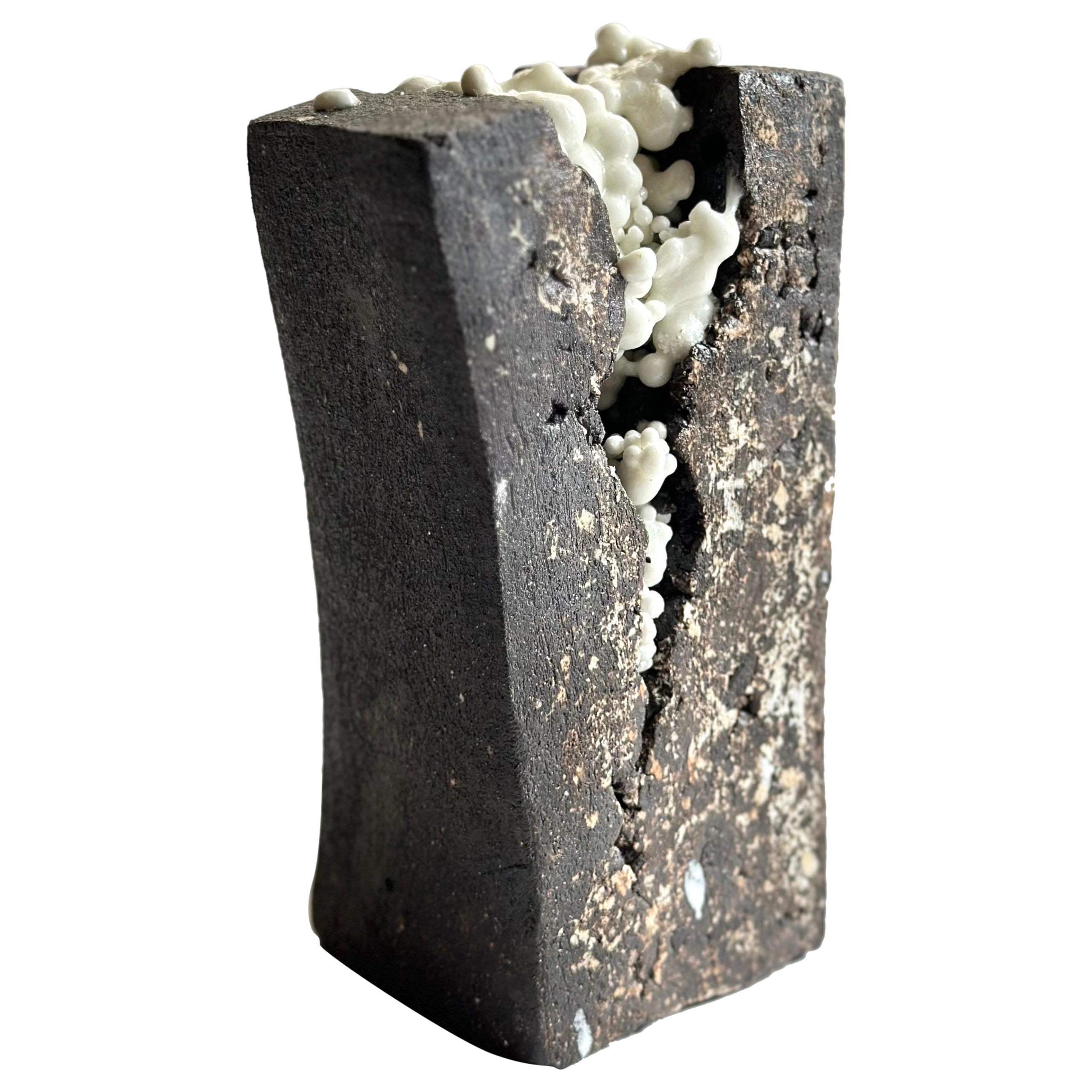 Ceramic black and white geometrical organic mini sculpture For Sale