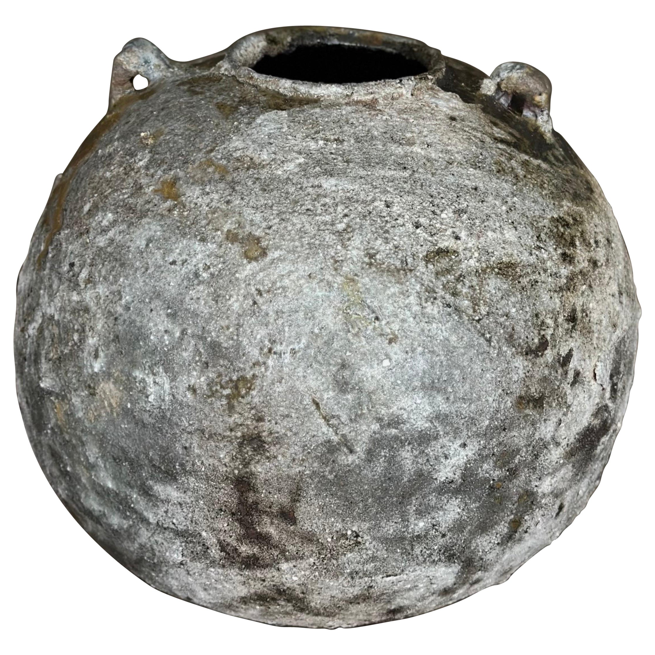 Vaso rustico Wabi-Sabi grande con manici, cotto a legna e lavorato a rotelle