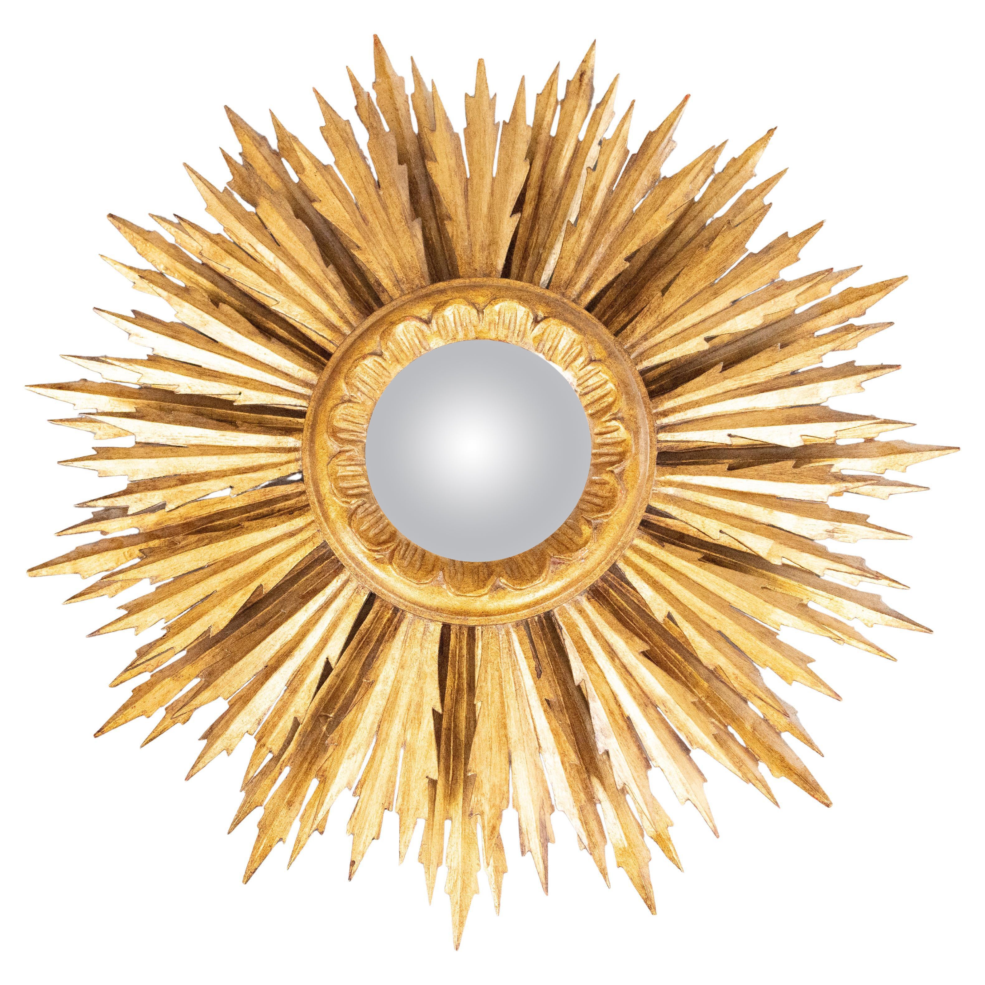 Mid-Century Französisch Giltwood Zwei Etagen Sunburst Spiegel