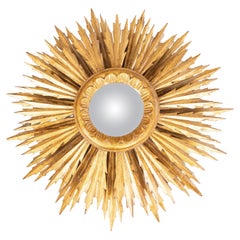 Mid-Century Französisch Giltwood Zwei Etagen Sunburst Spiegel