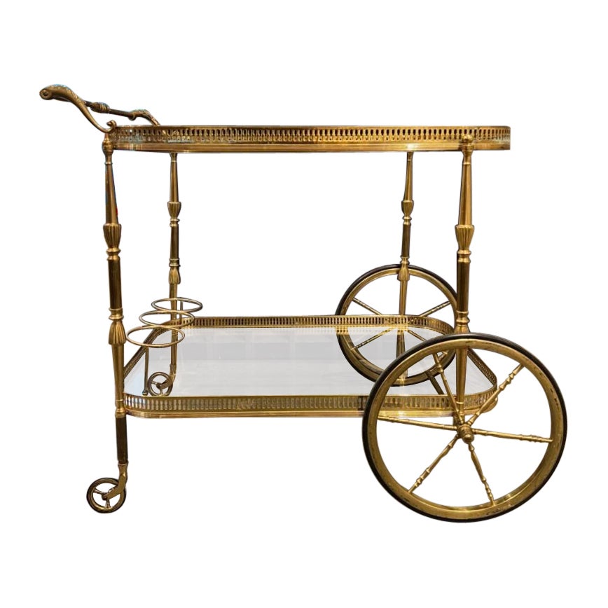 Sofisticato carrello da bar in ottone - Francia 1950