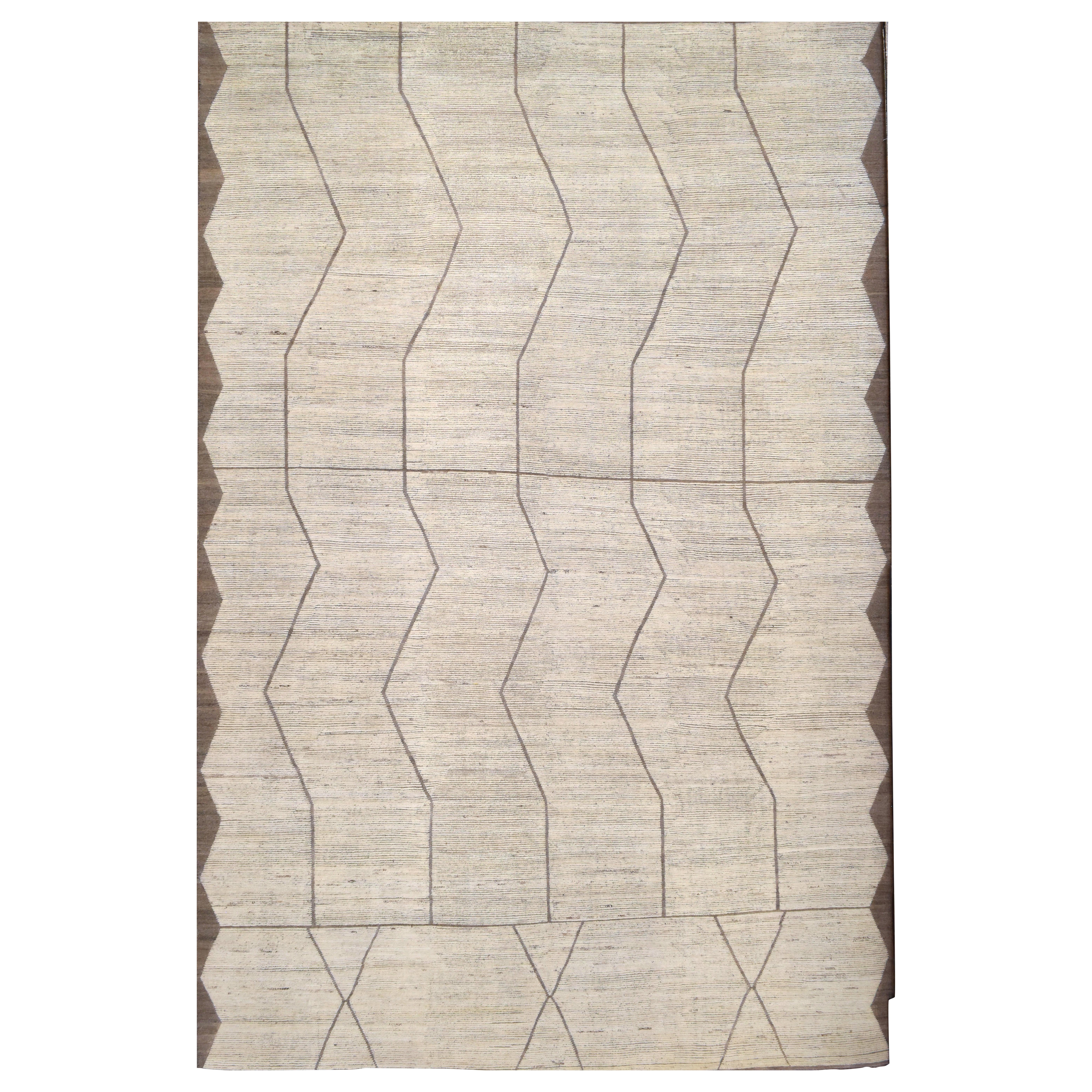 Tapis marocain moderne en laine neutre 15'x23' en vente