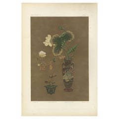 Squisita litografia colorata a mano di Art Decor giapponese, 1884