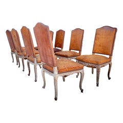 1880 Set di 8 sedie da pranzo Luigi XV in noce cerato - Francia