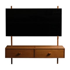 Wall mounted oak dressing table, Uno & Östen Kristiansson, Luxus, Sweden, 1960s
