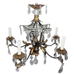 Wonderful Bagues Five Light Rock Crystal Beaded Two-Tone Gilt Pagoda Chandelier