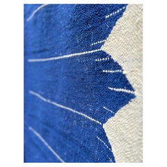 Tappeto tessuto a mano, 100% lana, blu. Pezzo unico.