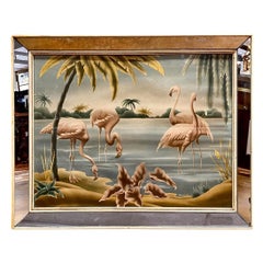 Lithographie Flamingo du milieu du siècle dernier par Turner dans un cadre miroir