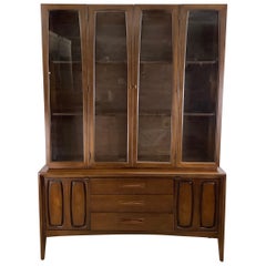 Mid-Century Walnut Broyhill Sideboard with Display Cabinet