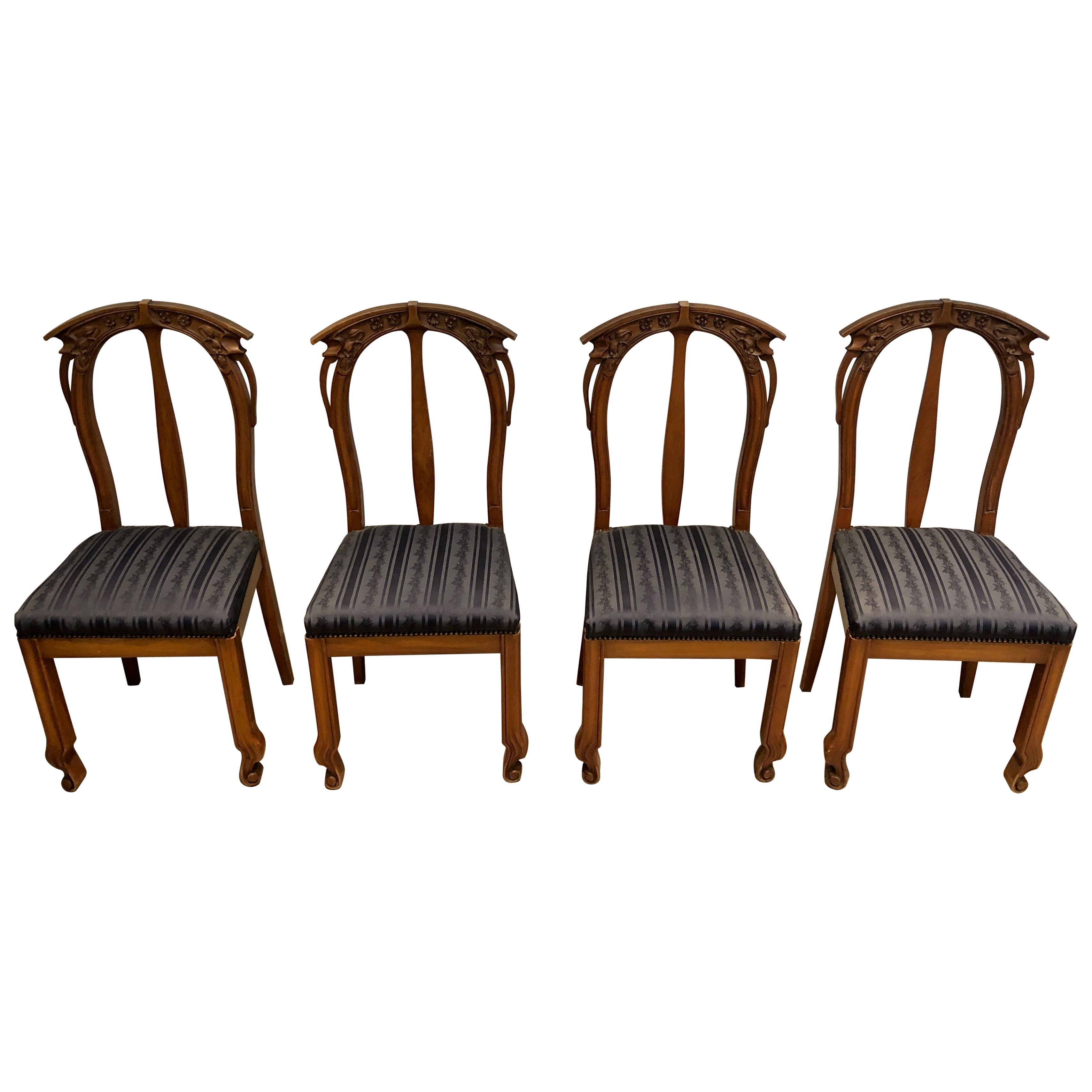 Suite of 4 Cherry Wood Chairs Decorated with Flowers and Plants. For Sale