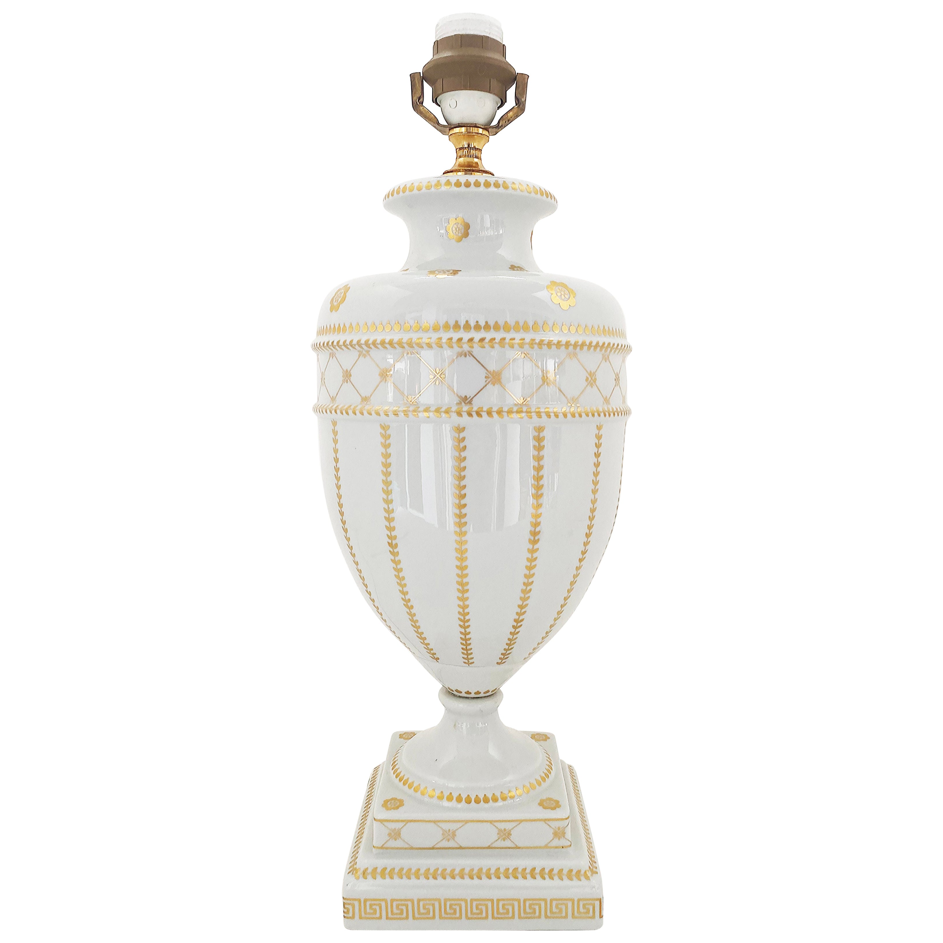 Italienische Mangani Firenze Porzellan vergoldete Urne Tischlampe