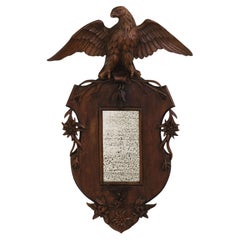 Antique 19th Century Small Carved Walnut Black Forest Perched Eagle Wall Mirror