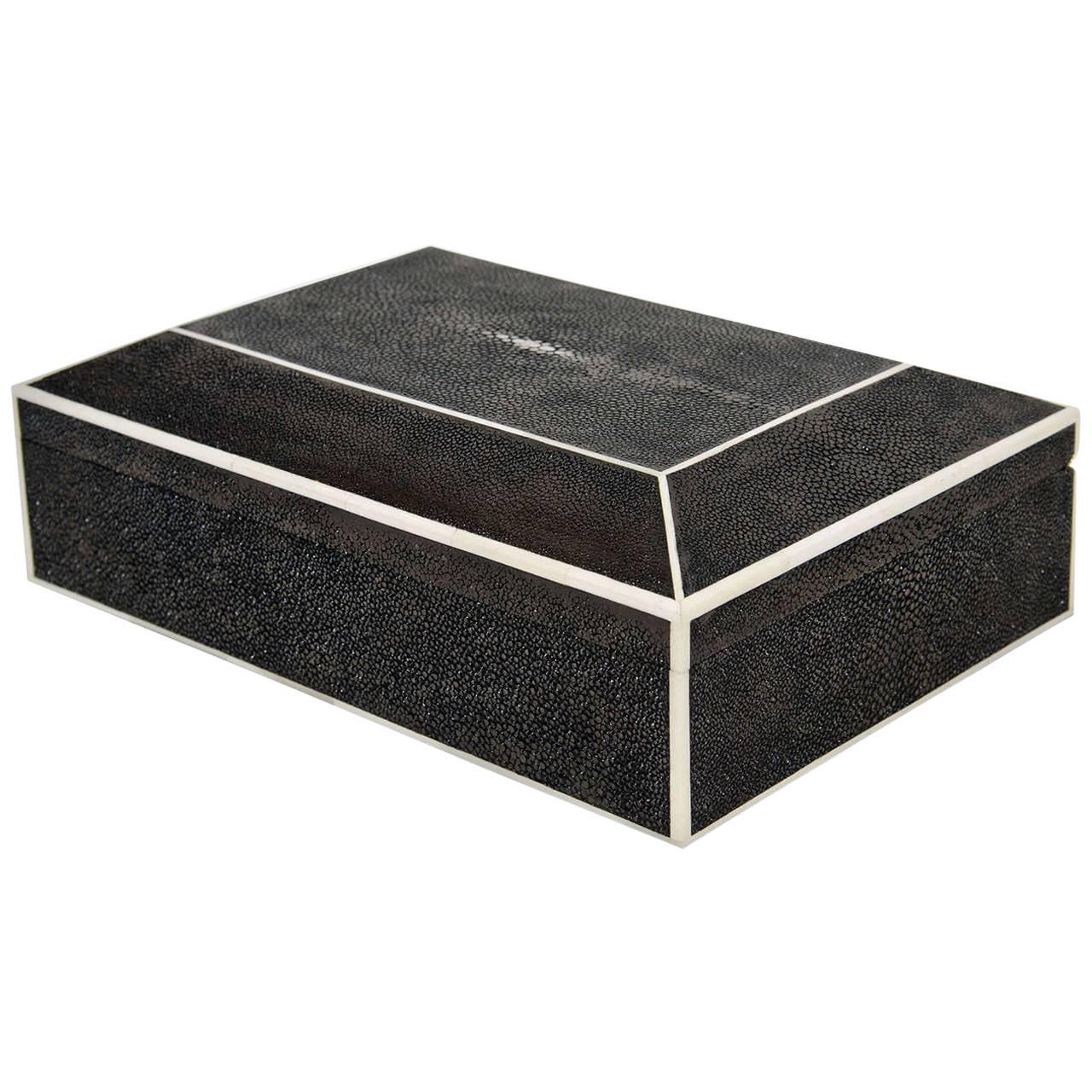 Genuine Shagreen Box with Bone Inlay For Sale