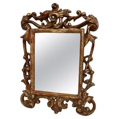 Vintage Italian Baroque Style Hand Carved Giltwood Mirror with Patina