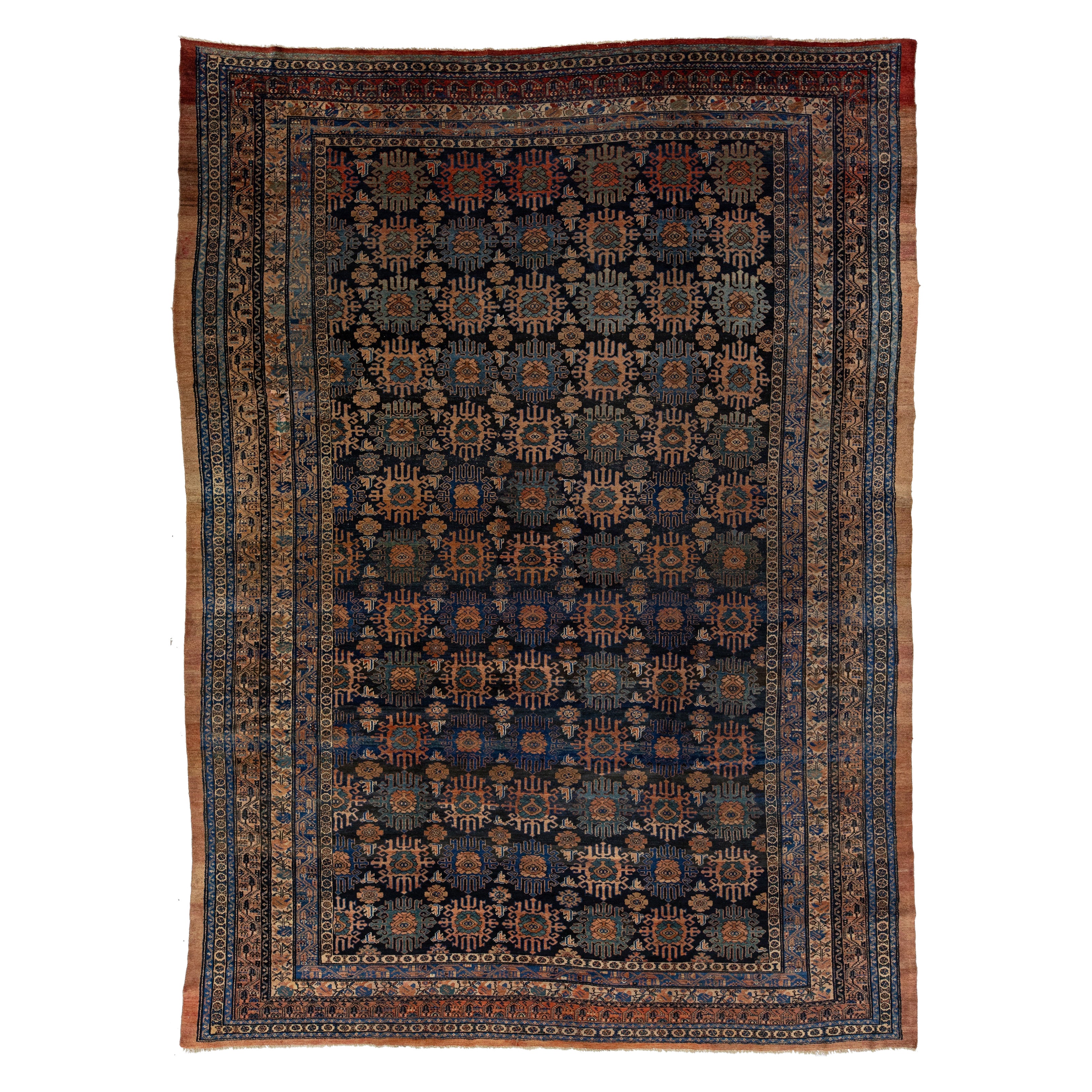 Blauer antiker persischer Hamadan-Wollteppich Handcrafted in the 1900s