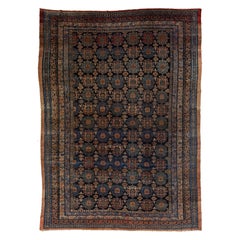 Tappeto blu antico in lana persiana Hamadan realizzato a mano nel 1900