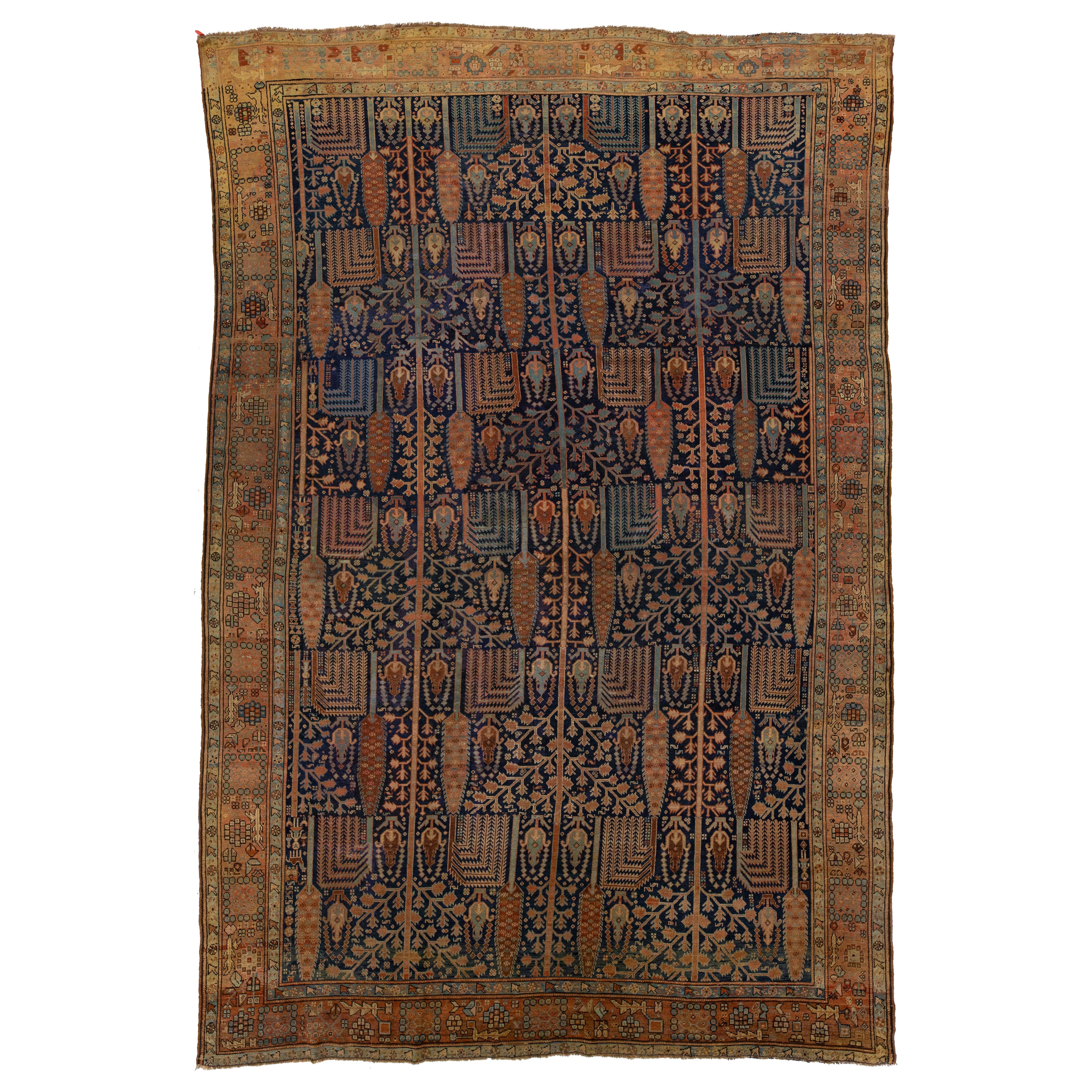1900s Blue Antique Persian Bakshaish Wool Rug Handmade with Allover Design (Tapis de laine persan Bakshaish fait à la main avec un design Allover)