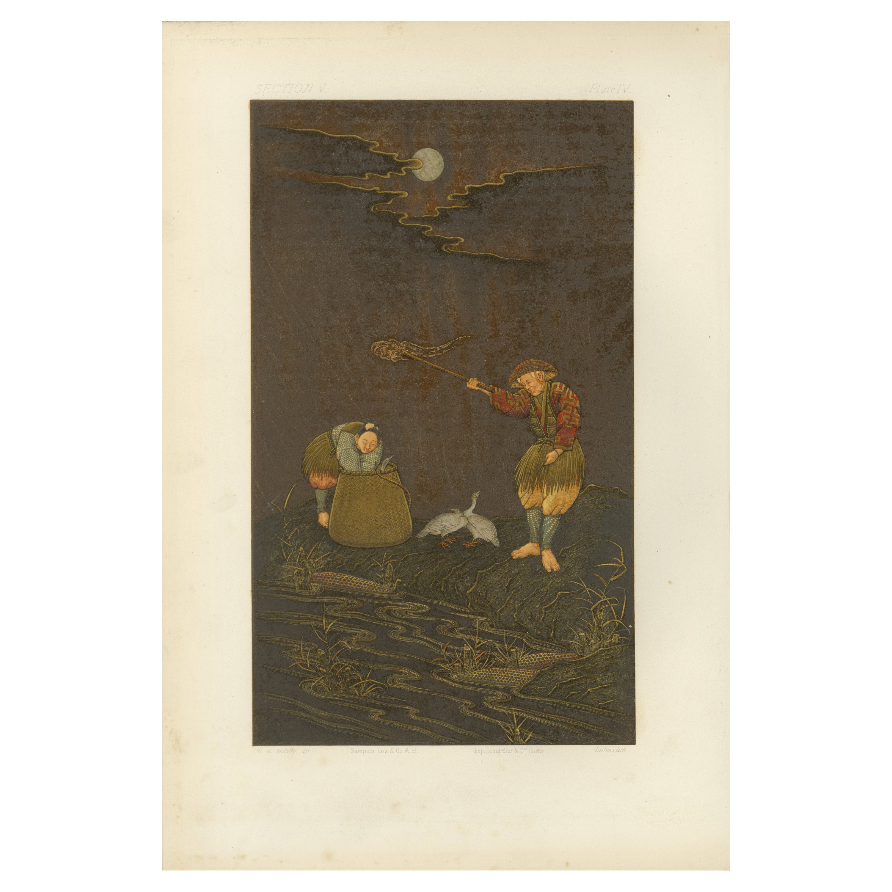 Moonlit Fishing Scene – Chromolithographic Art with Japanese Inspiration, 1884