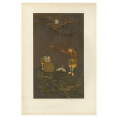 Moonlit Fishing Scene – Chromolithographic Art with Japanese Inspiration, 1884