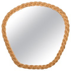 Mid-Century Modern Handcrafted Braided Rattan Mirror, Finland, 1960s