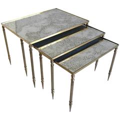 Nesting Tables in Brass with Mirrored Top by Maison Jansen France 6