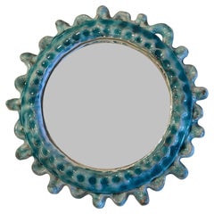 Mid-century French Sunburst Turquoise Ceramic Mirror