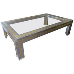 Large French Brass and Chrome Coffee Table 