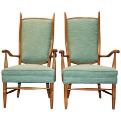 Swedish High Back Upholstered Chairs Style of Paolo Buffa and Edward Wormley