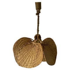 Grande lampe suspendue en osier à motif de feuilles de Palmate naturelle, années 1960, Allemagne