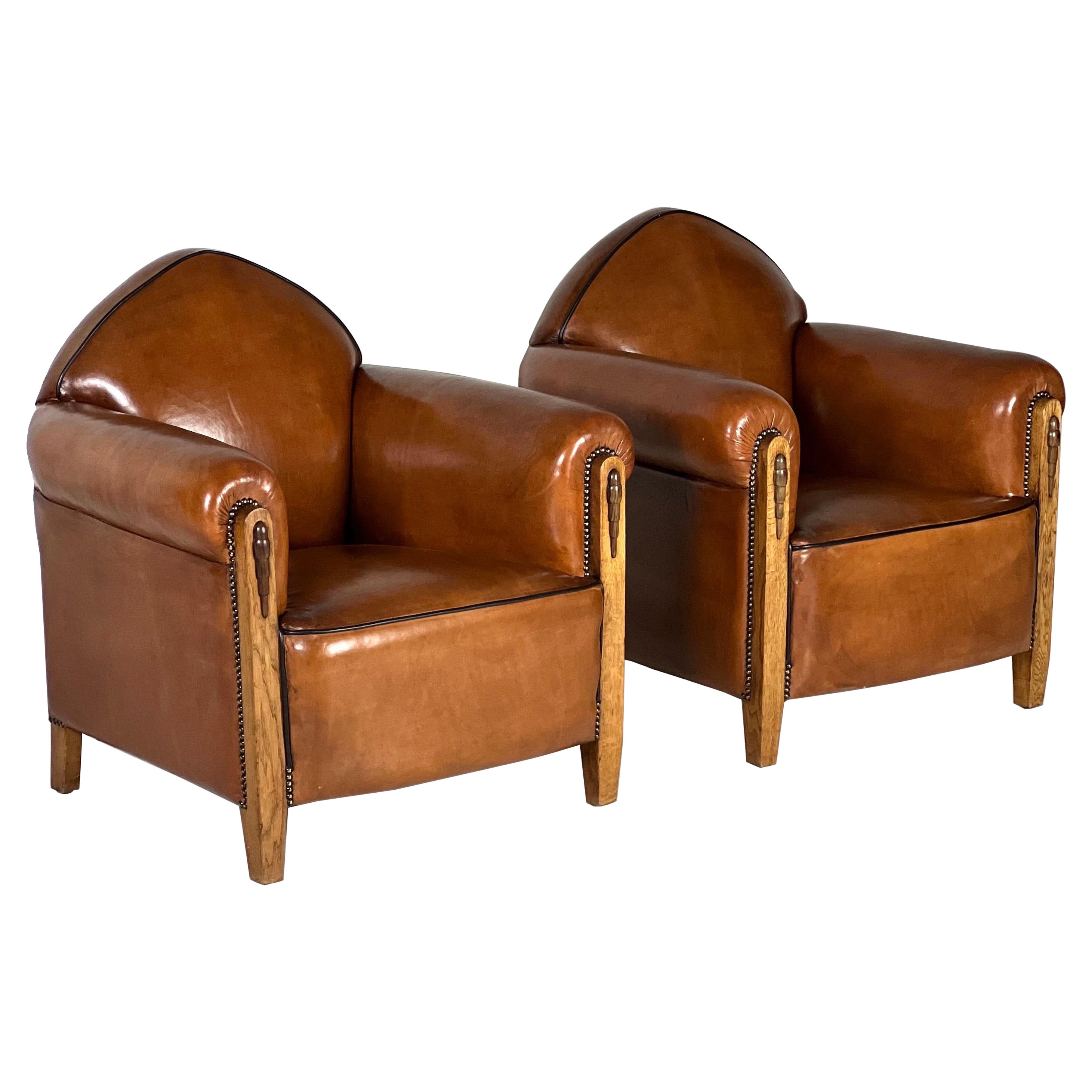 Pair of 1920 Art Deco sheepskin clubchairs