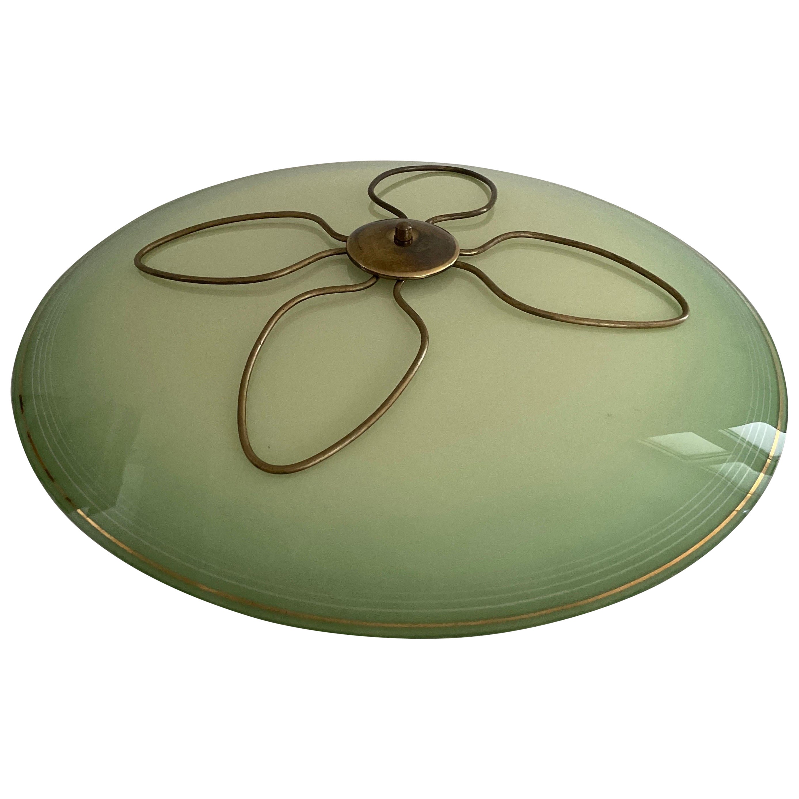 Art Deco Green Glass Ceiling Lamp, 1940s, Germany
